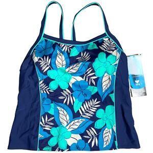 TYR Fitness Aurora High Back Tankini Top - Floral Blueberry - Size 10 - $58